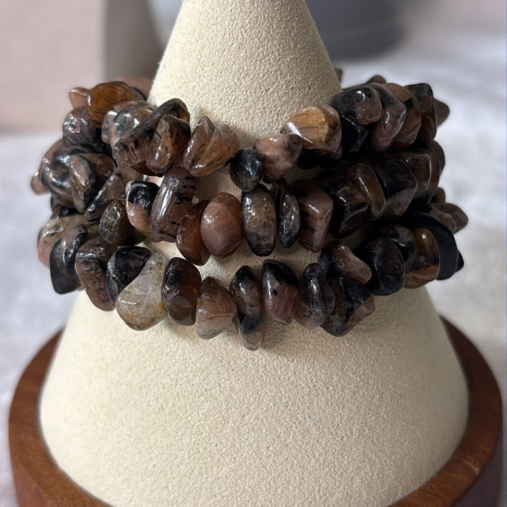 Genuine Chiastolite Chip Stretch Gemstone Bracelet